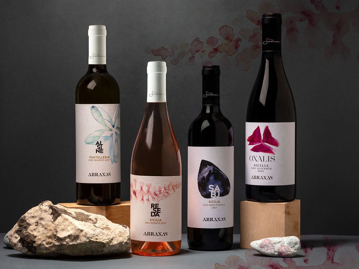 Packaging design etichette vini Abraxas
