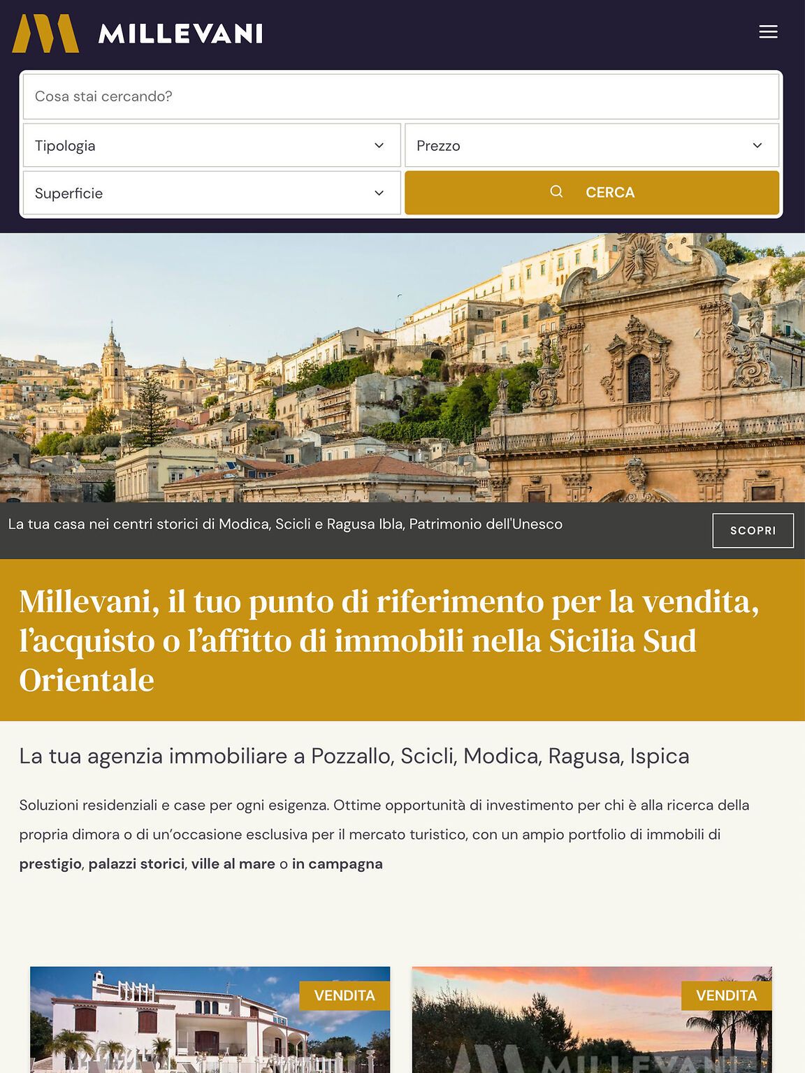 Sito per agenzia immobiliare Millevani